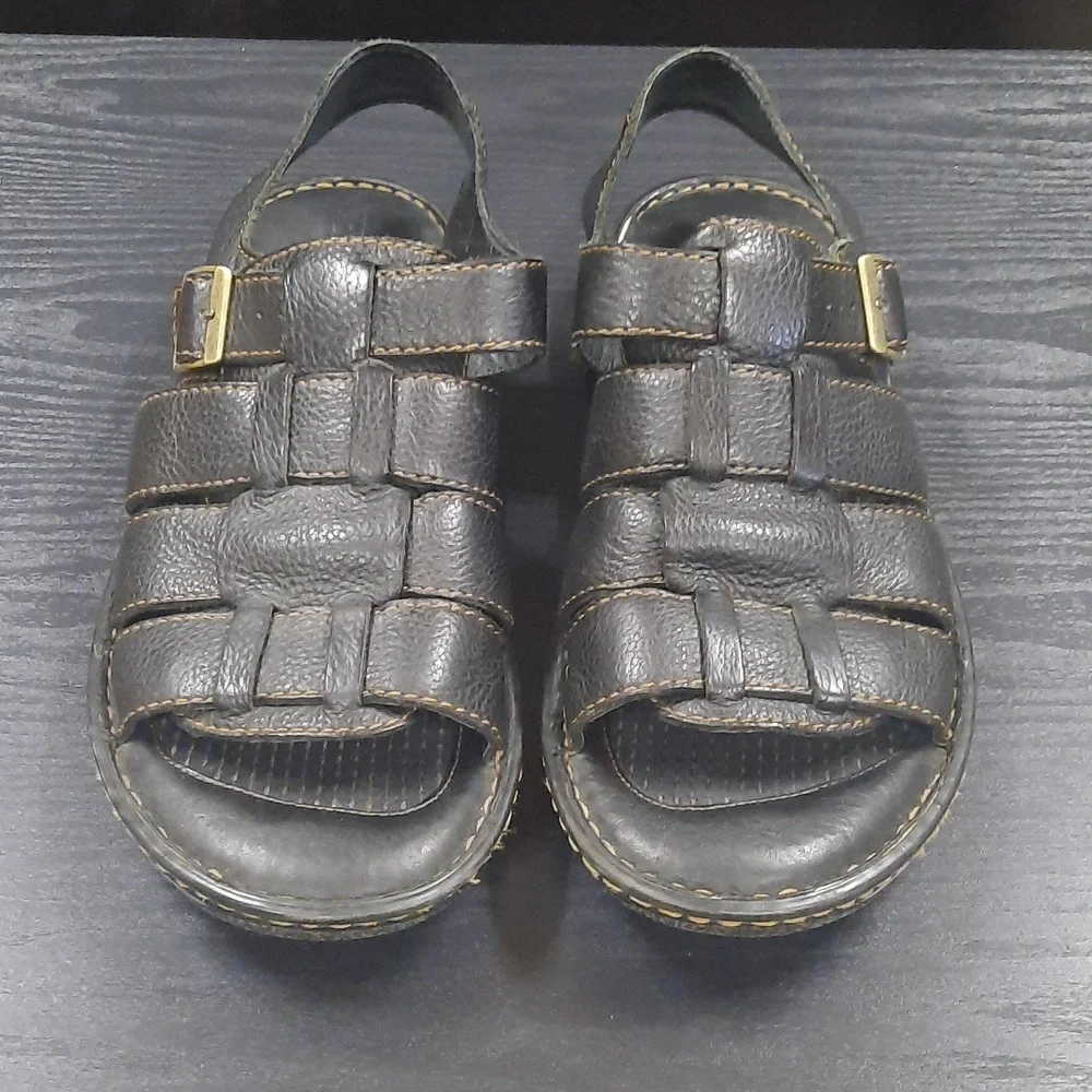 Børn Men’s 11 Handcrafted Footwear Black Leather Caged Sandals Buckle Strap